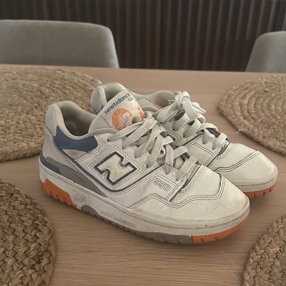New Balance Kids' White and Navy Sneakers with Orange Accents